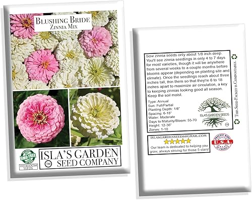 Miniatura 6 de Semillas de zinnia "Blushing Bride Mix" para plantar, más de 200 semillas de flores por paquete, semillas de jardín de Isla (semillas de jardín de