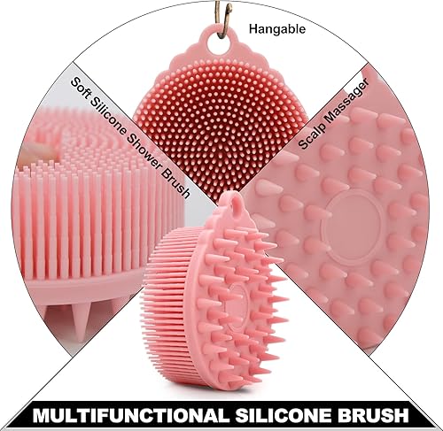 Miniatura 4 de 2 unidades de limpiador corporal de silicona para uso en la ducha, cepillo de silicona 2 en 1 para baño y champú, esponja de silicona, cepillo