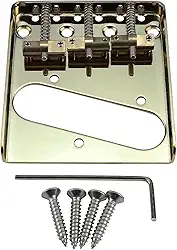 OVSAL Ponte de guitarra fixa vintage com placa de base de aço de 3 selas compensada de latão 10,8 mm compatível com peças de reposição para guitarra elétrica estilo Telecaster Tele vintage Glod