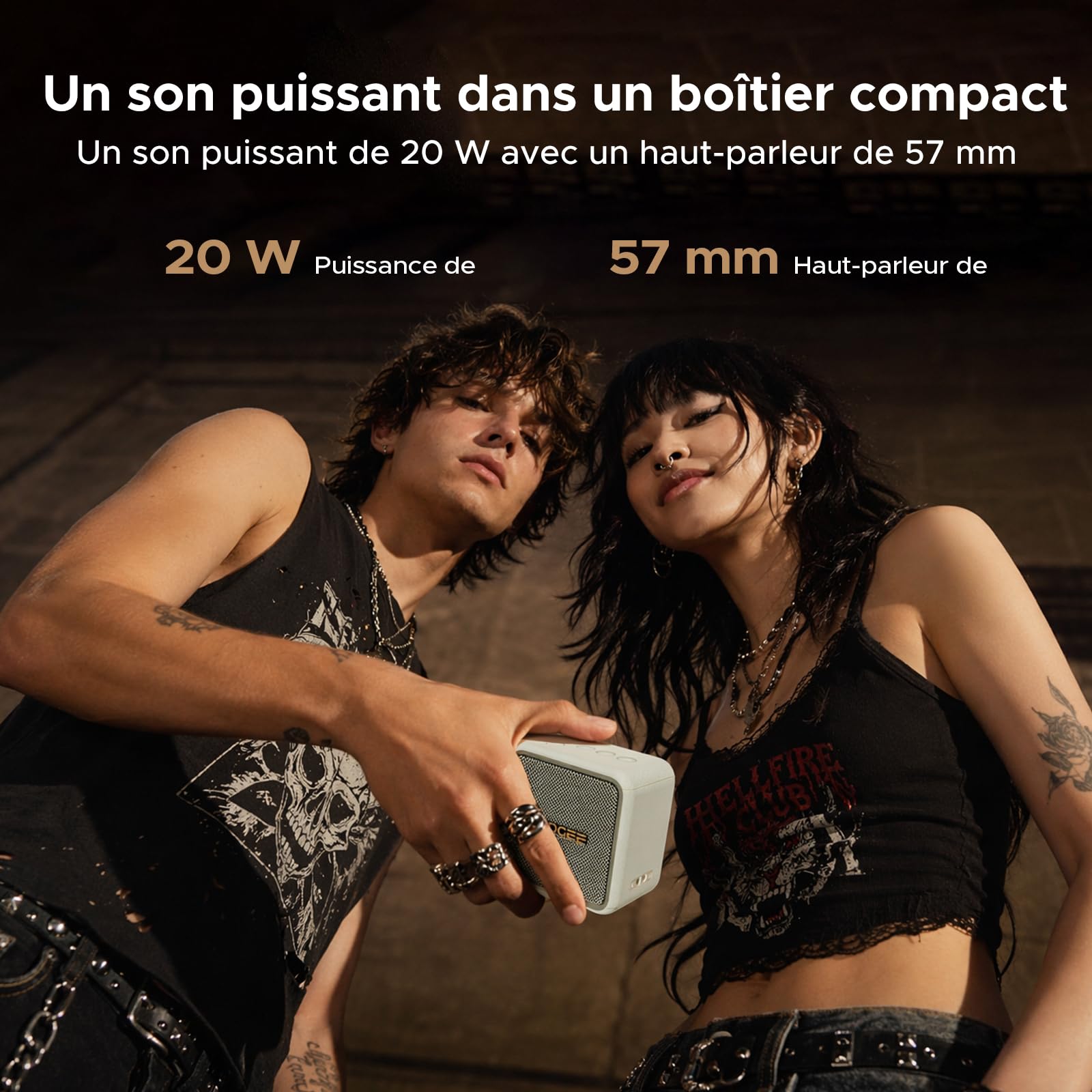 Enceinte Bluetooth Portable, Puissante Enceinte d'extérieur avec Basses Puissantes, Autonomie 16H, IP67 Etanche, Appairage TWS, USB,AUX,TF Carte, pour Fêtes, Voyage, Plage, Piscine - Blanc