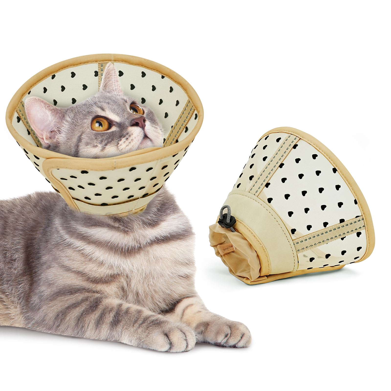 Supet weicher Katzenkegel-Halskragen,Luftgewebe-Katzen-Erholungskegel nach Operation um Lecken zu verhindern, einstellbar, atmungsaktiver Katzenhalskegel als Alternative für kleine Kätzchen und Katzen