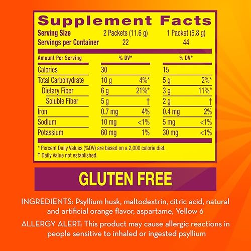 Miniatura 8 de Metamucil Paquetes para llevar, sin azúcar, 44 paquetes, suplemento de fibra de cáscara de psyllium 4 en 1, sabor a naranja, porciones individuales