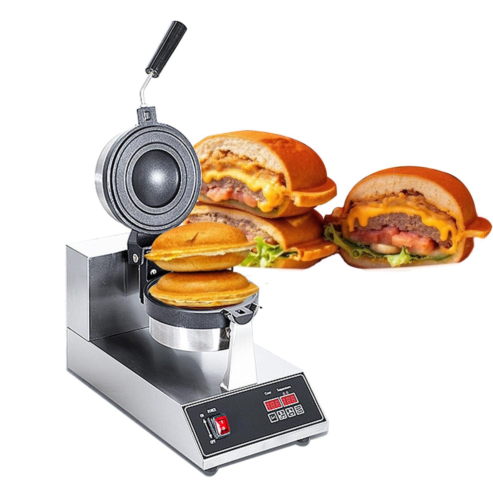máquina para hacer hamburguesas, hamburguesa de helado para hacer una máquina comercial de gofres de hamburguesas: pantalla digital, máquina para hacer hamburguesas de helado, con temporizad