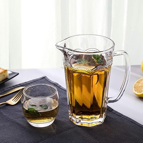 Miniatura 9 de G Pearl Ridge - Jarra de vidrio para bebidas de 35 onzas, vidrio transparente soplado a mano, vaso de té helado vintage premium para refrescos, jugo