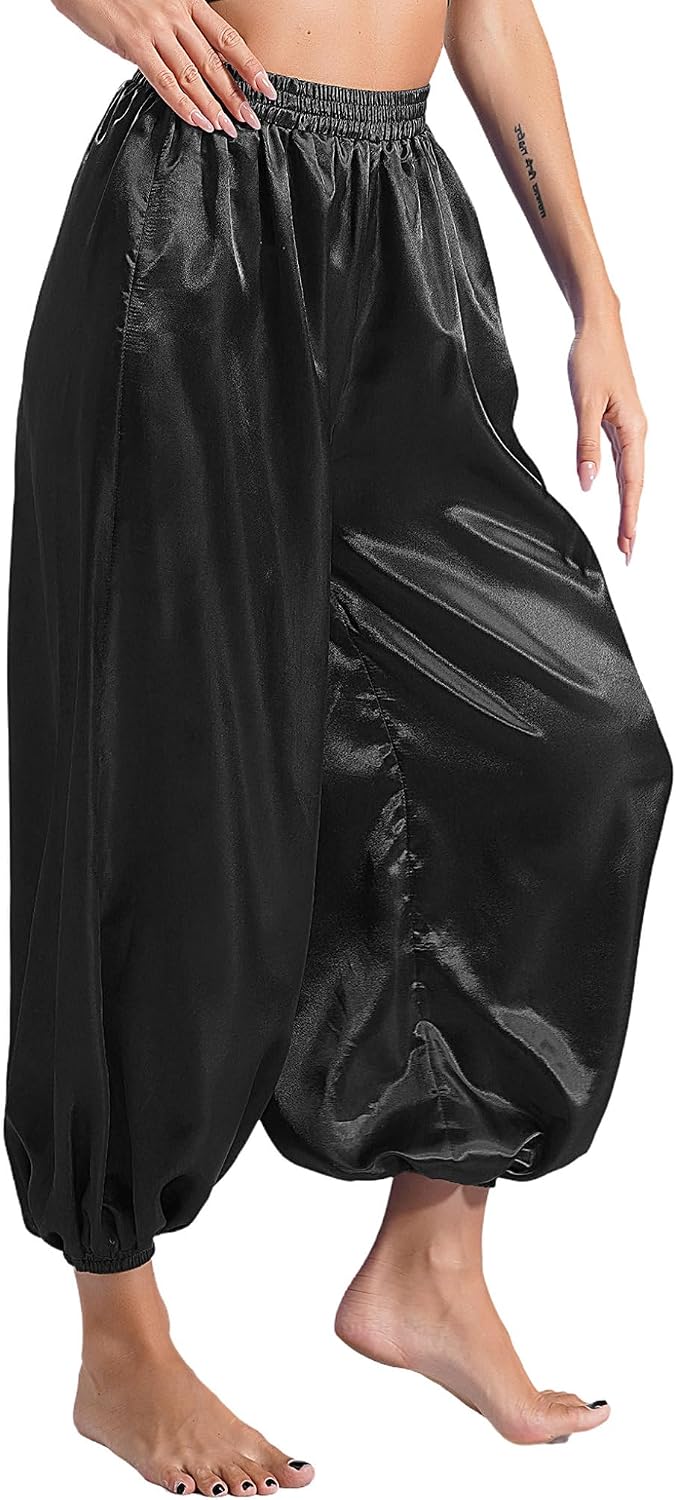 Women Satin Harem Pants Bloomers Halloween Belly Dance Costume