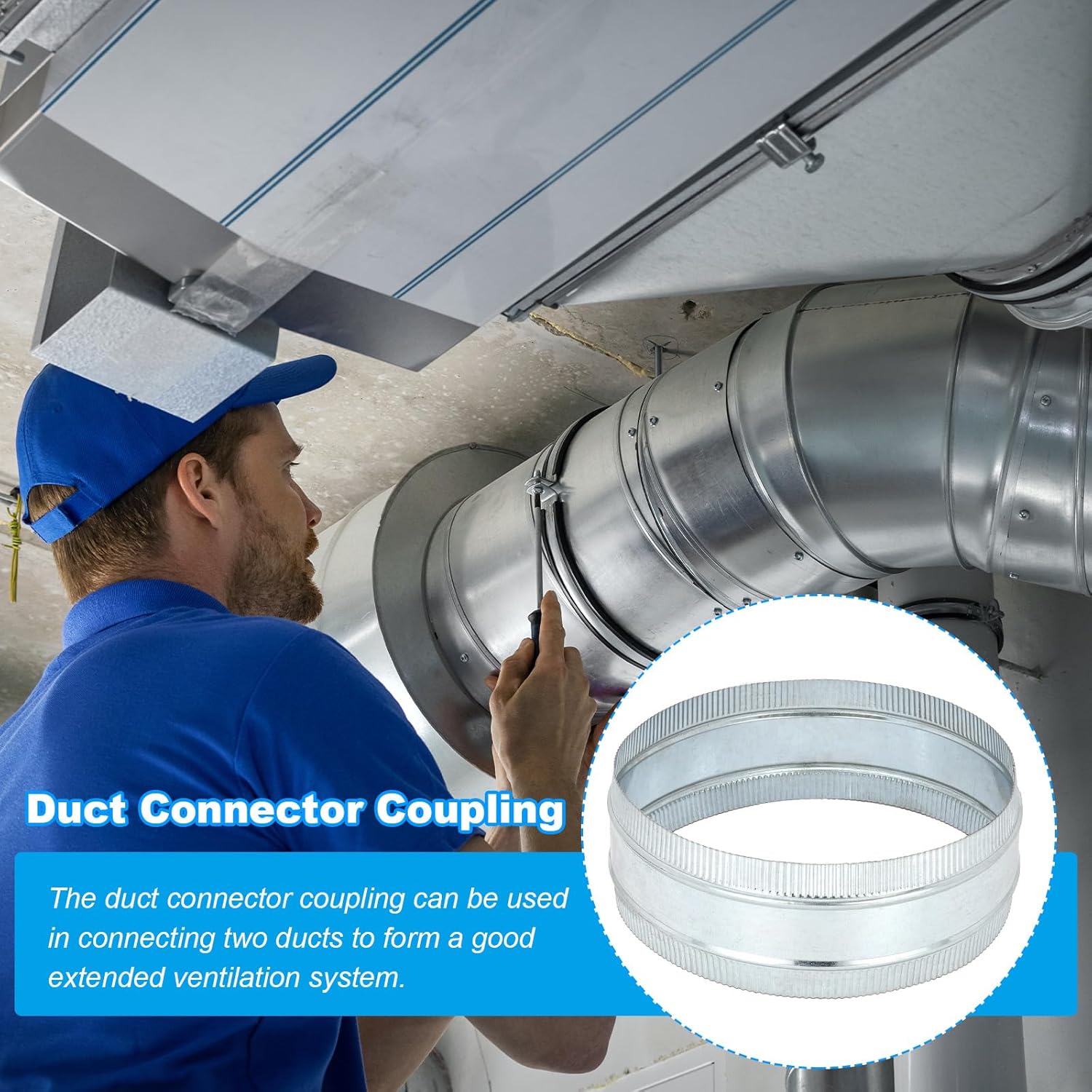 PATIKIL 12 Inch Duct Connector Coupling, Galvanized Steel Straight Dryer Vent Coupler Flexible Ducting Collar Connector Round Crimped Ventilation Duct Extension for HVAC System Pipe