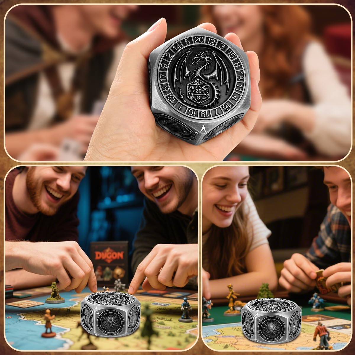 Unique Metal DND Dice Set, Spinner Dice and Fidget Spinners with Dragon & Mythical Symbols - Image 4