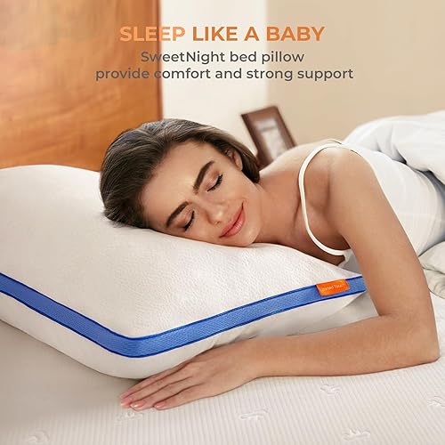 Miniatura 6 de SweetNight Zoned Touch - Almohadas de cama para dormir, juego de 2 almohadas refrescantes tamaño Queen  Almohada de plumón alternativa con espuma
