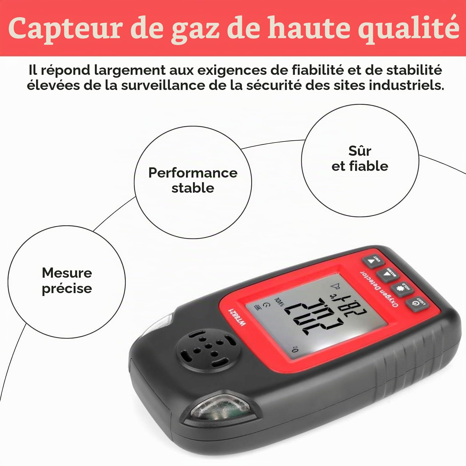 Jadeshay Detecteur de Gaz, Détecteur D'oxygène WT8821 0~25% VOL Analyseur de Testeur d'Oxygène Portable Détecteur O2 écran LCD, pour Travail Et Maison