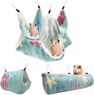 3 Pieces Small Pet Cage Hammock Set, Small Animals Cage Hammock Hanging Tunnel Rat House Sugar Glider Cage Accessories Set for Ferret Hamster Rat Toys Playing Sleeping (e)