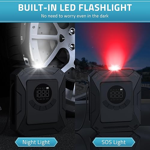 Miniatura 5 de PAULINN Compresor de aire para inflador de neumáticos, bomba de aire portátil de 12 V CC, 150 PSI para neumáticos de automóvil, bomba de neumáticos