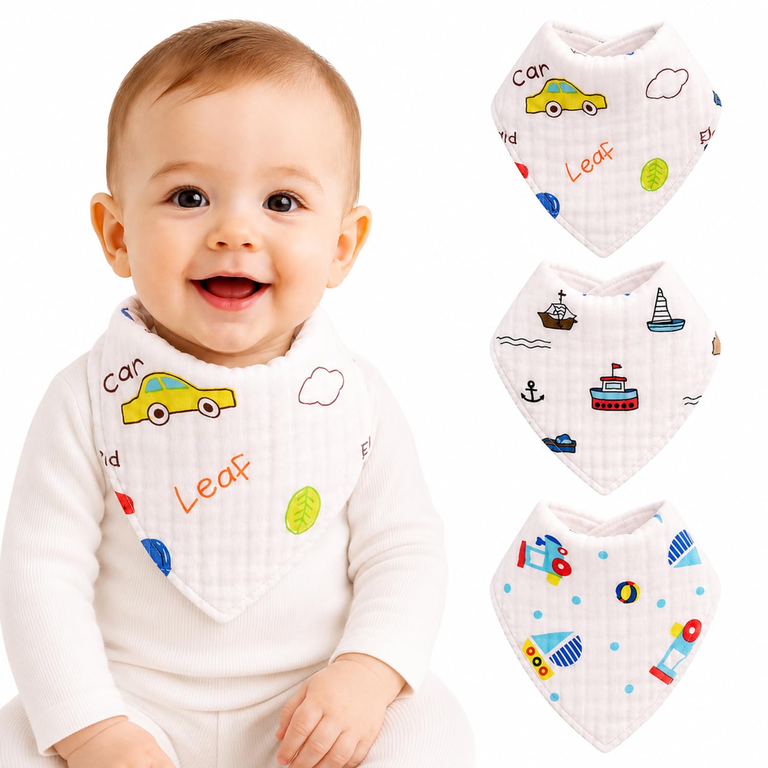 BabyGo Baby Bandana Bibs, Apron with 2 Snap Buttons For Drooling Teething Feeding Super Absorbent 100% Organic Cotton with 8 layer Surface (Set of 3) (Multicolor)-image-20