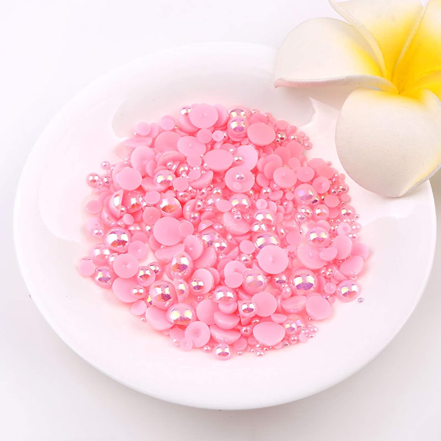 Dowarm 1000 Pieces Flatback Half Pearls, 4mm 6mm 8mm 10mm 12mm 14mm, Mix Size Flat Backed Round Half Pearls Beads for Crafts Jewelry, Loose Beads Gem (Pink AB) - Image 6