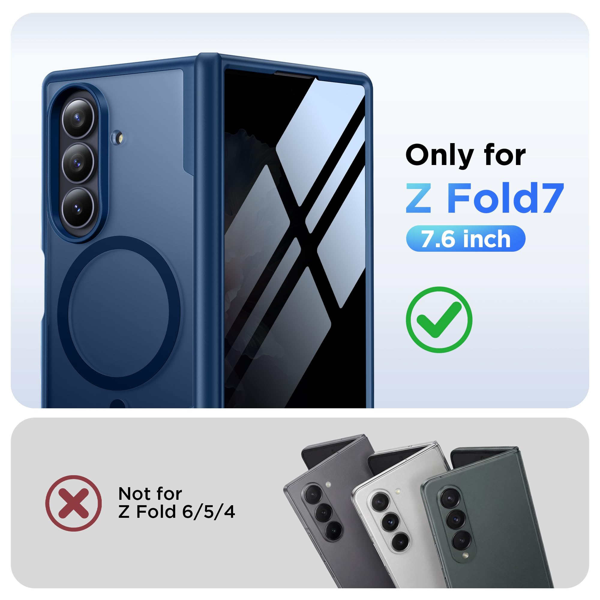 MOBOSI Magnetisch Hülle für Samsung Galaxy Z Fold 7 mit Schutzfolie Sichtschutz,Militärschutz Matt Schutzhülle, Kompatibel mit Magsafe & Scharnierschutz,Stoßfest Handyhülle für Z Fold 7,Blau | Schutzhülle für Samsung Galaxy Z Fold 7, kompatibel mit MagSaf