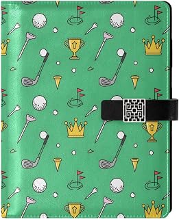 Golf Clubs Balls Crowns PU Leather Notebook Binder A5 6 Ring Refillable Journal with Magnetic Buckle Closure Travel Planner Notebook Binder for Business Cards,Office,