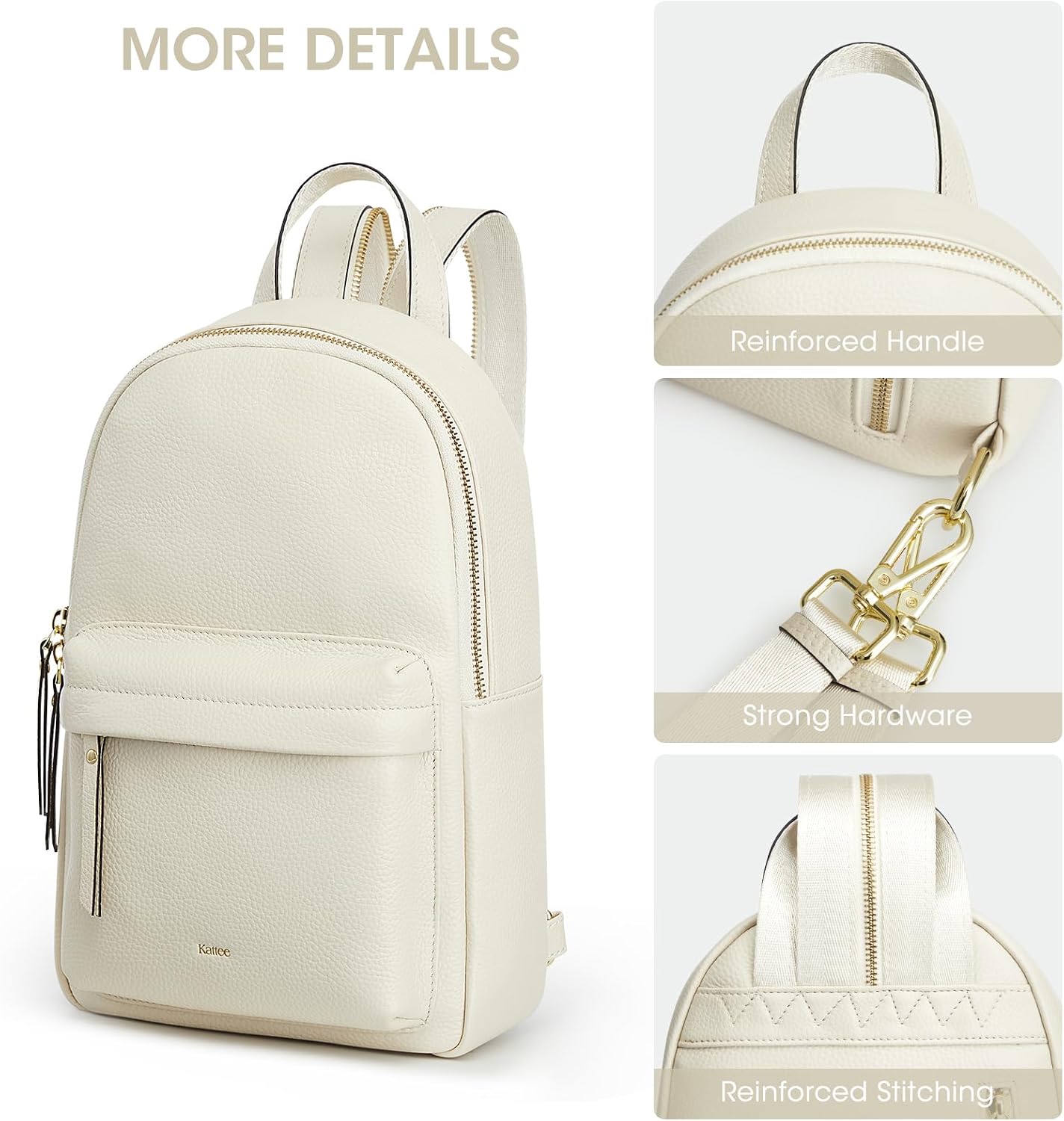 Kattee Sling Bag for Women, Leather Crossbody Purses for Women, Sling Backpack Travel Bag with RFID Blocking, Beige
