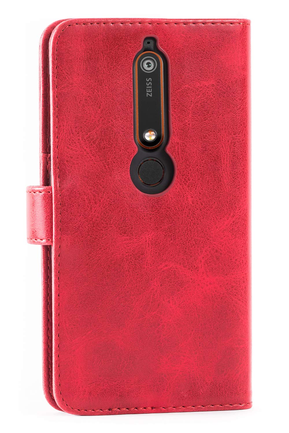 Mulbess Cover per Nokia 6.1, Custodia Pelle con Magnetica per Nokia 6.1 [Vinatge Case], Vino Rosso