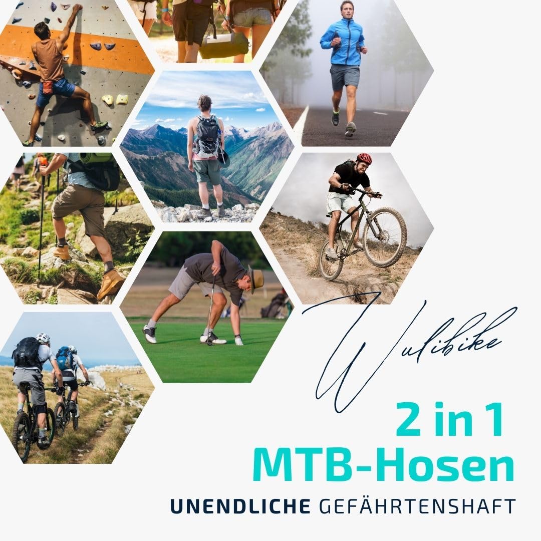 Wulibike Shorts de Vélo de Montagne 2 en 1 avec Rembourrage pour Hommes