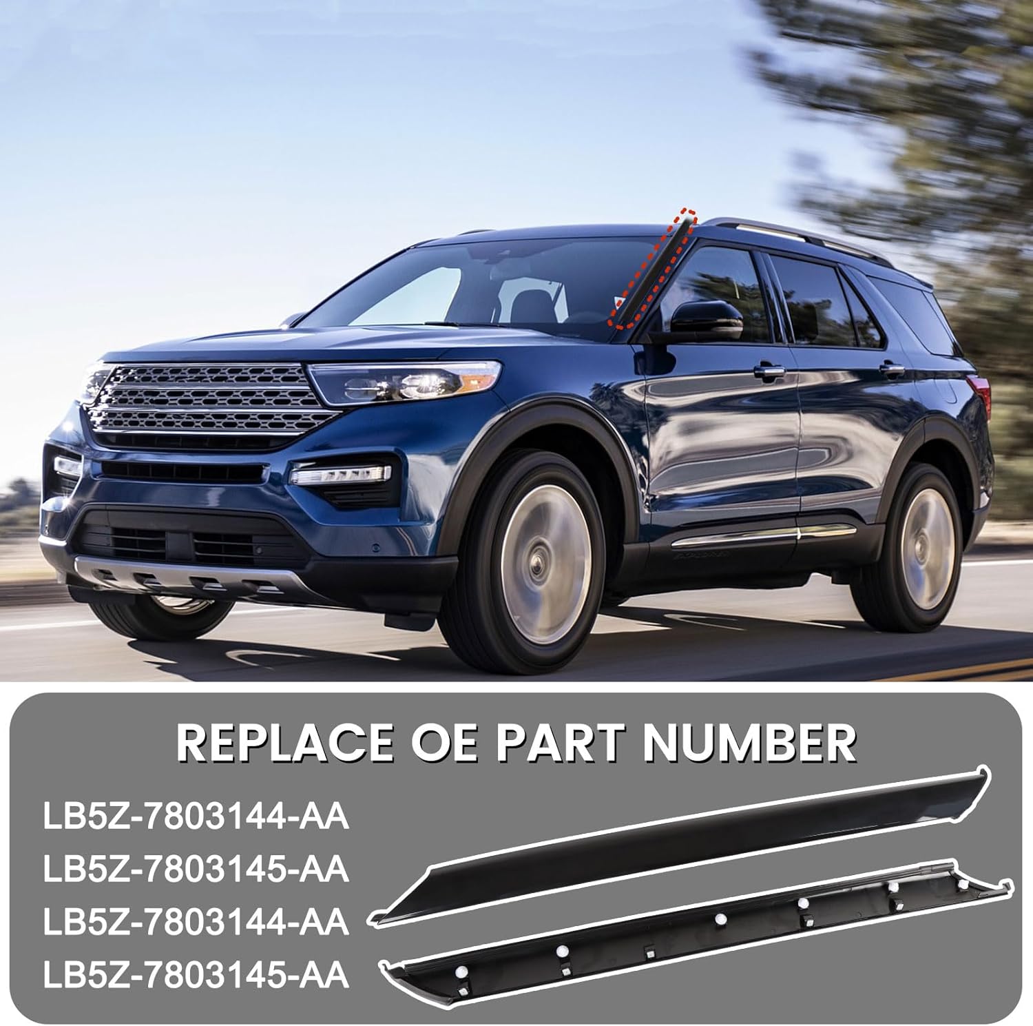Windshield A-Pillar Trim Molding Right Passanger Side Compatible with 2020-2025 Ford Explorer Replace LB5Z-7803144-AA