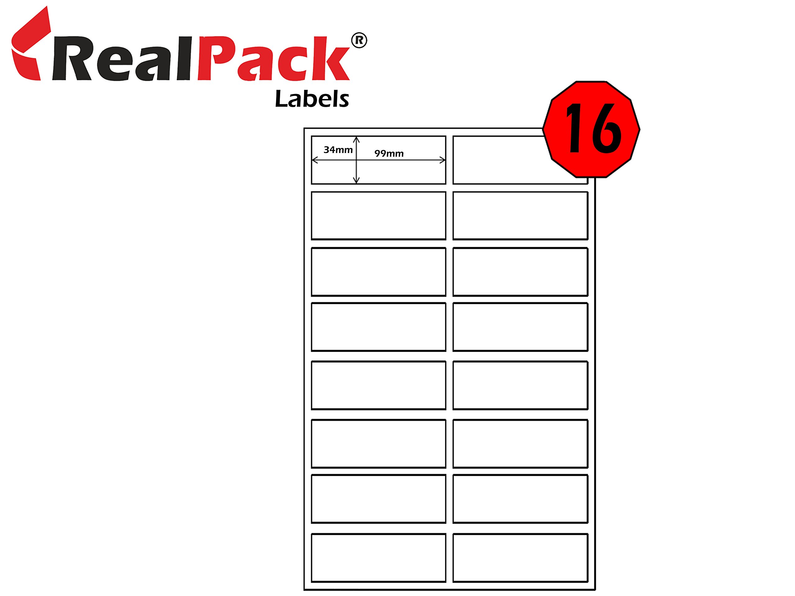 5000 x realpackâ ® A4 Versandtaschen Adress-Etiketten Blatt Laser Inkjet Drucker 16 Etiketten pro Seite 99 mm x 34 mm