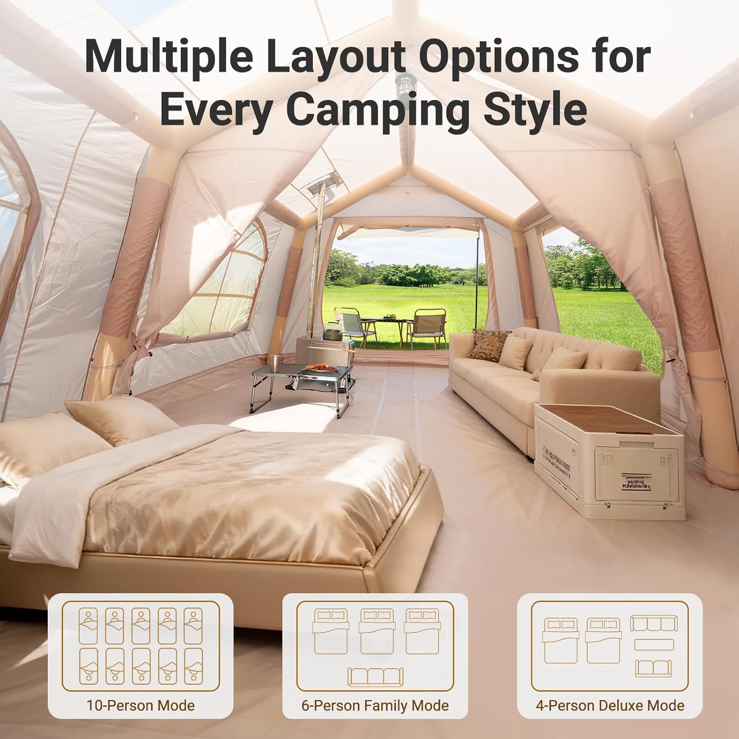 ABORON 2/6/8/10/12 Person Inflatable Camping Tent, Easy Setup Blow Up Tent with Hand Pump, PU3000mm Waterproof & Breathable 4 Season Glamping Tent for Outdoor Camping