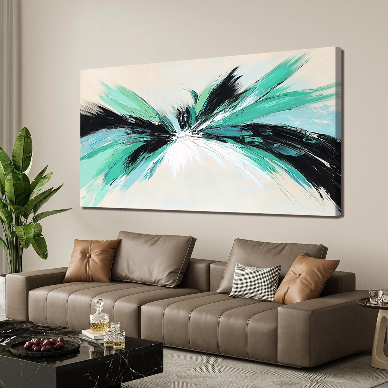 Canvas Wall Art Decor Modern Green Abstract Wall Art Prints Wall Art for Living Room Black and White Wall Art Pictures Canvas Art Wall Decor Large Artwork for Walls Bedroom Office Wall Decor 20" X 40" QLS-X Wrapped Canvas 40L" x 20W"