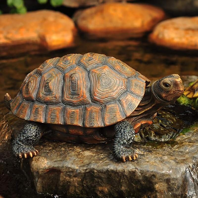 Danmu 1Pc of Polyresin Tortoise Statue 12 9/10" x 9 2/5" x 5 1/2" | Lifelike,Realistic,Vivid Color,Hand-Painted,Weather-Resistant,Great Details,Garden Statues,Outdoor Statues,Yard Statues
