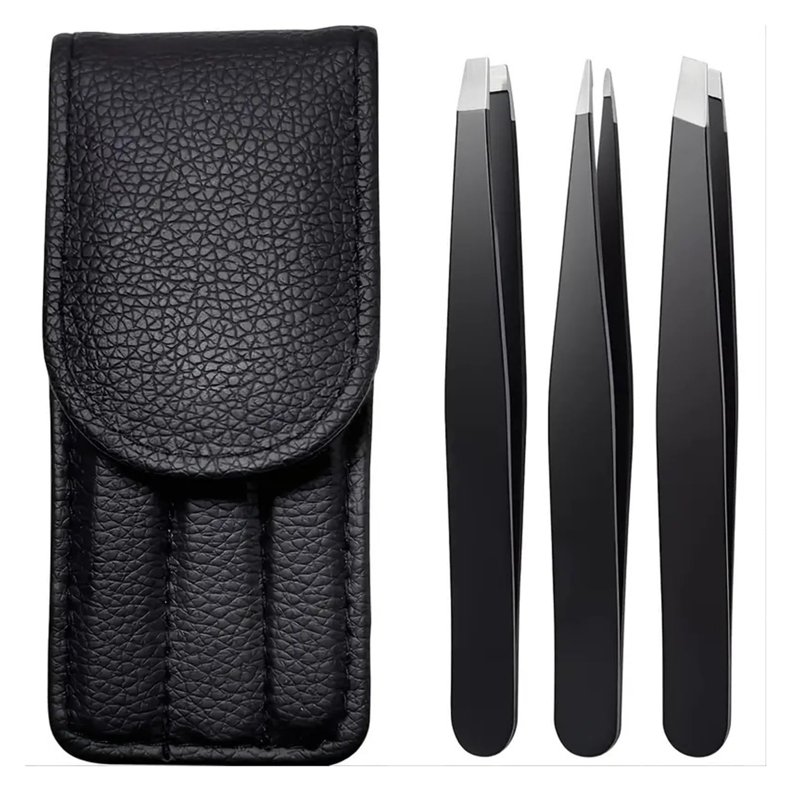Zgxnyi Black Eyebrow Tweezers 3Pcs Stainless Steel Eyebrow Tweezers Set - Precision Sharp Flat/Slant/Pointed Tip For Body, Ingrown And Facial