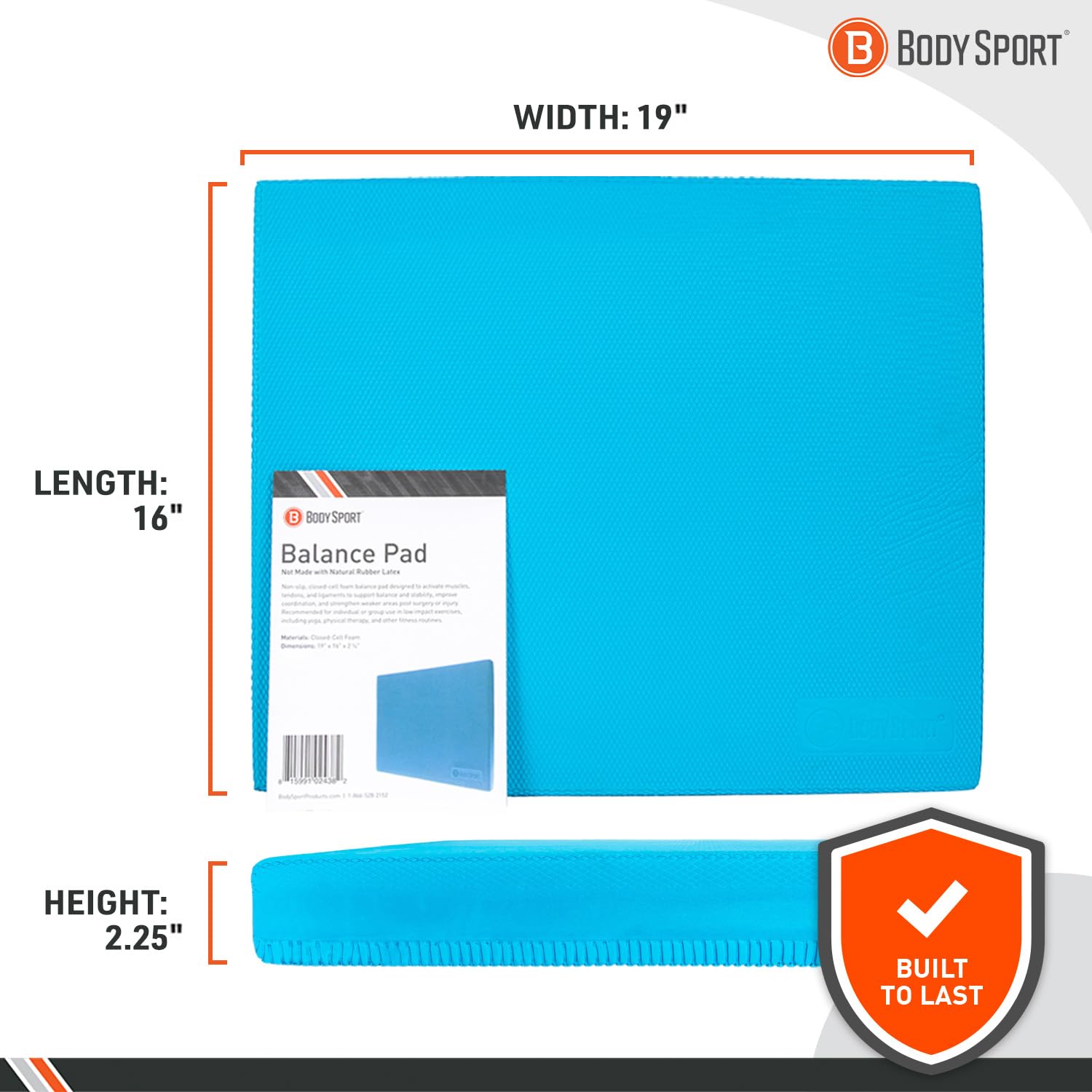 Body Sport Rutschfestes Balance Pad - Verbessern Sie die Balance & Build Stärke - Physiotherapie & Yoga Pad für Zuhause & Fitnessstudio - 48,3 x 40,6 x 2 1/4 Zoll, Blau