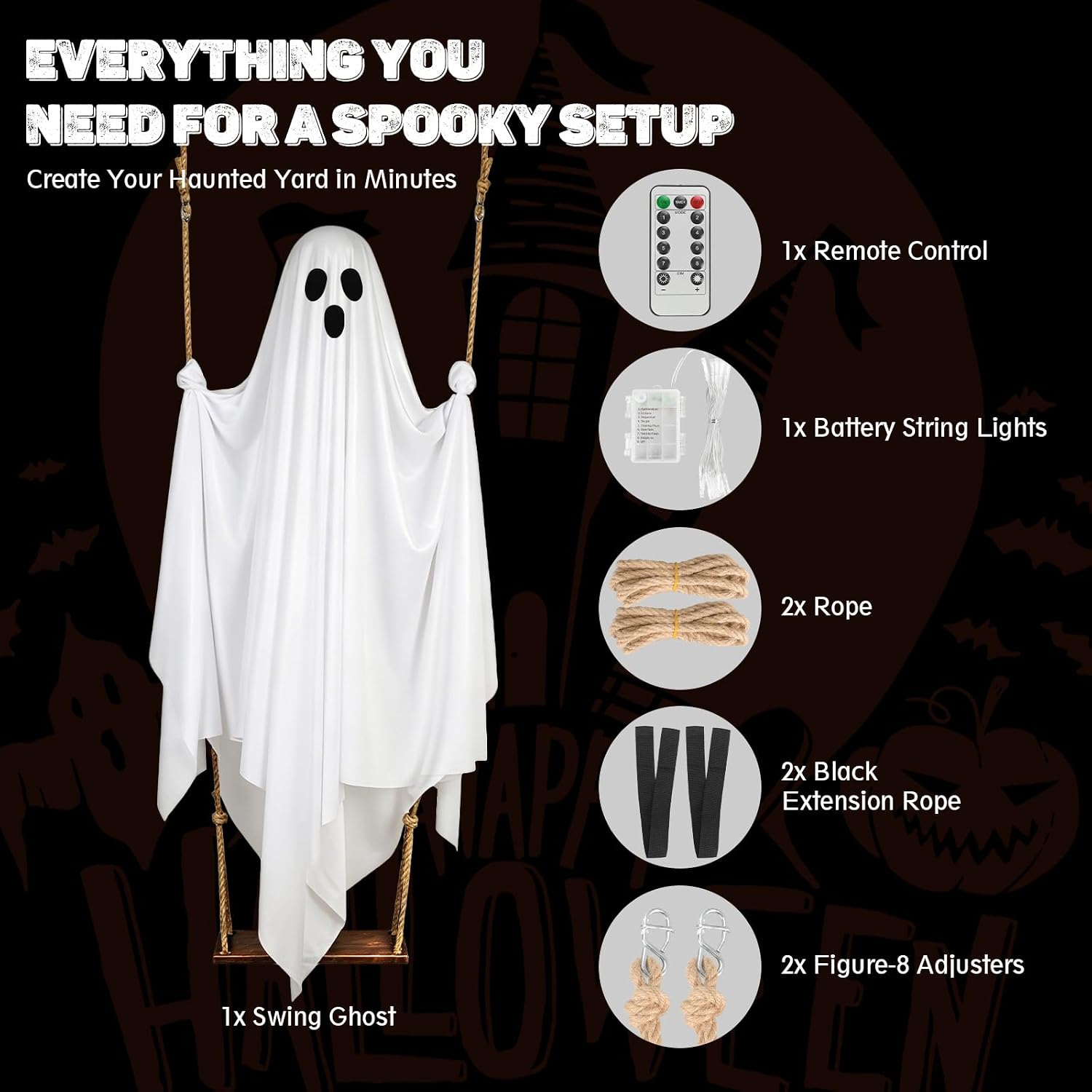 Halloween Hanging Ghost Decorations, 5FT Swinging Ghost with Remote Lights