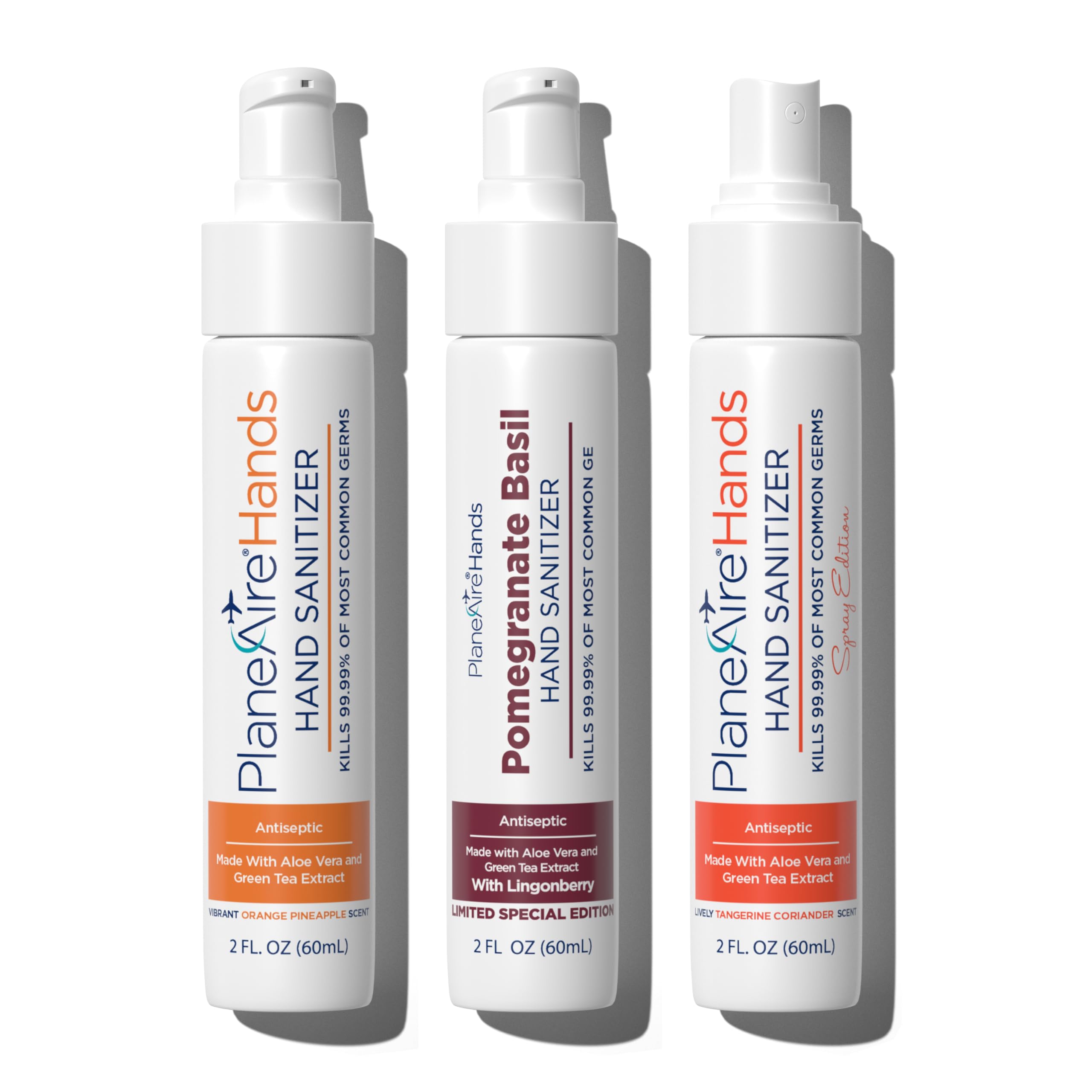 Citrus & Spice Variety 3pk Hand Sanitizer | Orange Pineapple Gel, Pomegranate Basil Lotion, Tangerine Coriander Spray | Travel Size | Made with Aloe