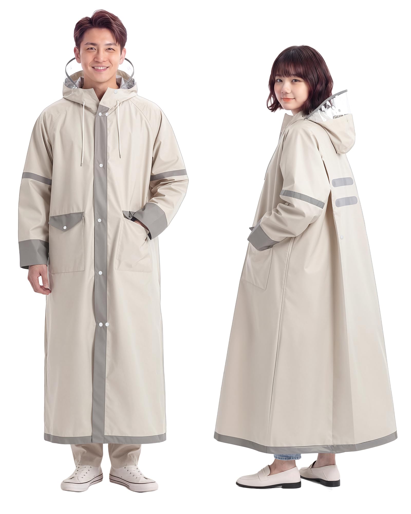 [Kimwood] 【レッドドット受賞 JIS 級防水＆シームレス】レインコート 自転車 5級撥水【激雨対応！強力防水構造】レインコート レディース メンズ リュック対応 超軽量 カッパ ポンチョ ポケット付き ロング丈 通勤通学 防災 アウトドア フェス