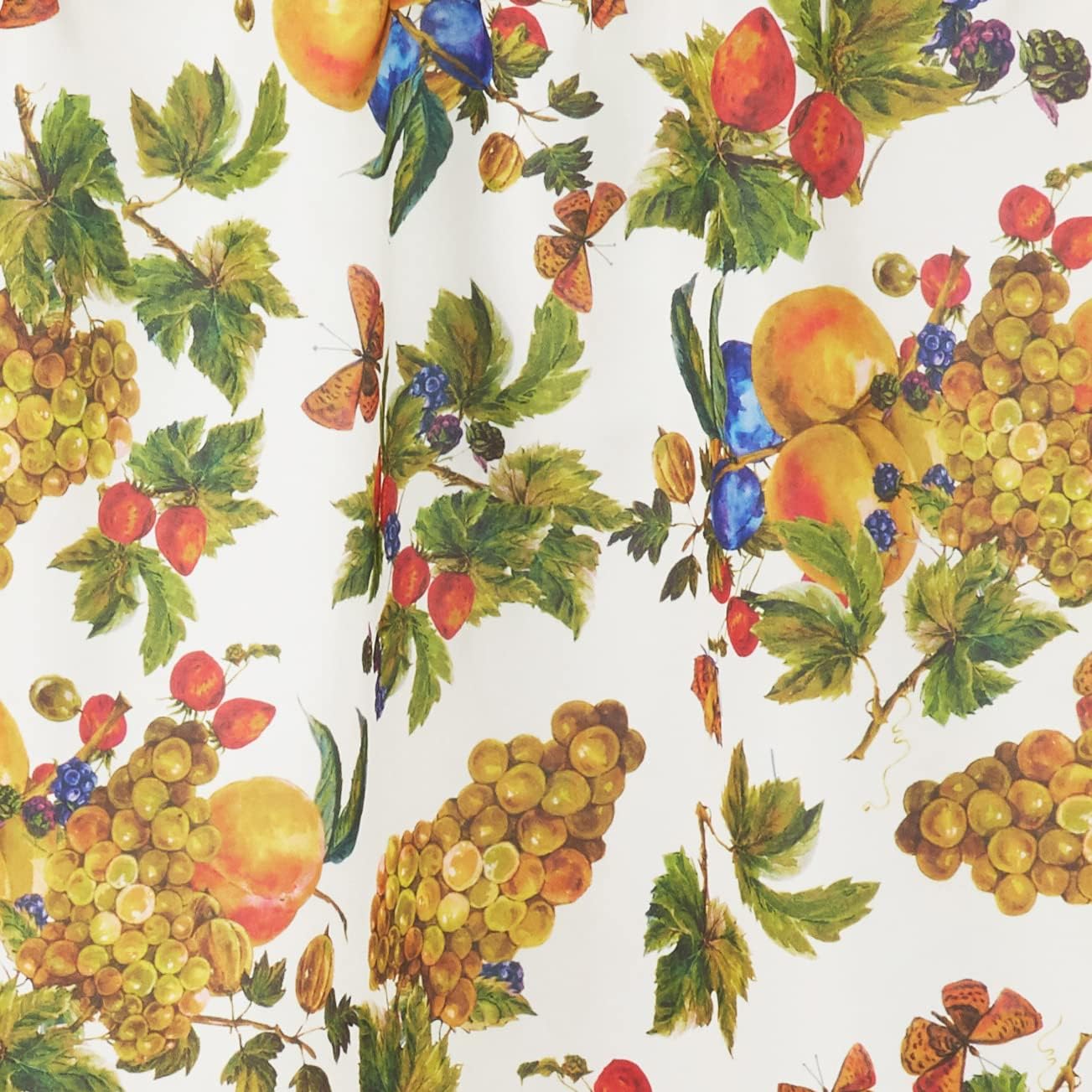 Violet Linen European Garden Fruits Pattern, Polyester Woven Printed Fabric, Beige/Multi, 60" X 36" / 30" X 36" 3-Piece Curtain Tier and Valance Set