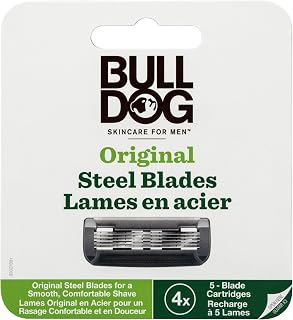 Bulldog Skincare Original Recharges de Lames pour Rasoir Hommes, 5 Lames en Acier Trempé, Compatibles avec Tous les Rasoirs Bulldog, Lot de 4