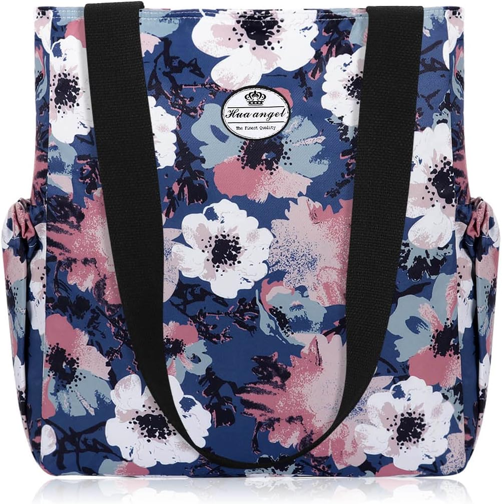 HUA ANGEL Floral Tote Bag - Casual Shoulder Bag Daily Tote Bag with Zipper Gym Travel Shopping Work Handbag for Women