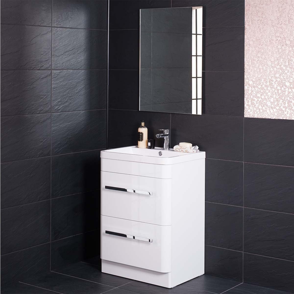 Aquariss Bathroom Furniture 600mm Floor Standing Vanity Unit, Basin - White