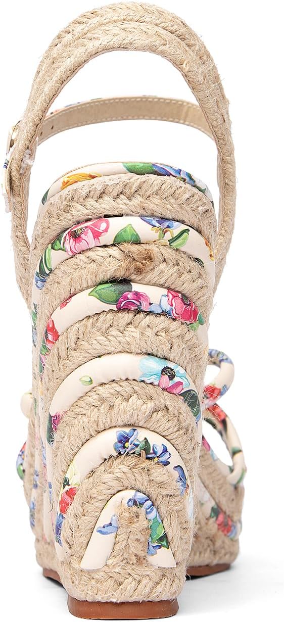 getmorebeauty Women's Espadrille Wedge Sandals Flower Pattern Ankle Strap Open Toe Platform High Heel Sandals Dress Shoes - Image 9