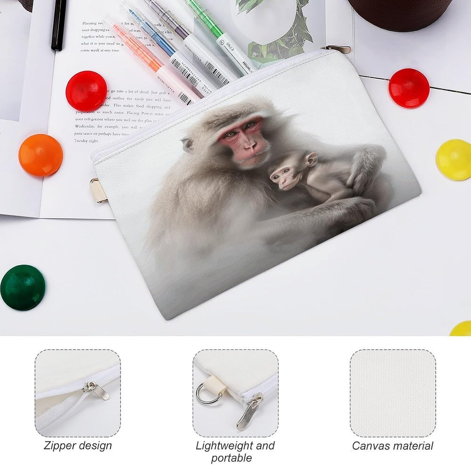 Two Monkeys Pictures Coin Purse Coin Wallet Coin Bag Coin Pouch with Zipper Canvas Change Purse Pouch Zero Wallet Tool Bag