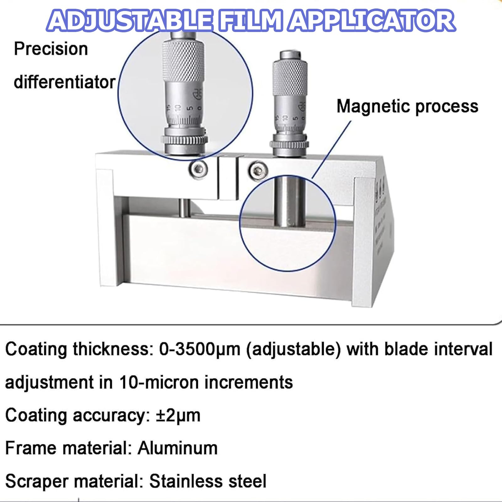 Regulowana powlekarka do aplikatorów foliowych, 0-3500μm Precision Doctor Blade Coater z szerokością 50-300 mm, dokładność ± 2μm, do testowania farb laboratoryjnych, drukowania, powlekania