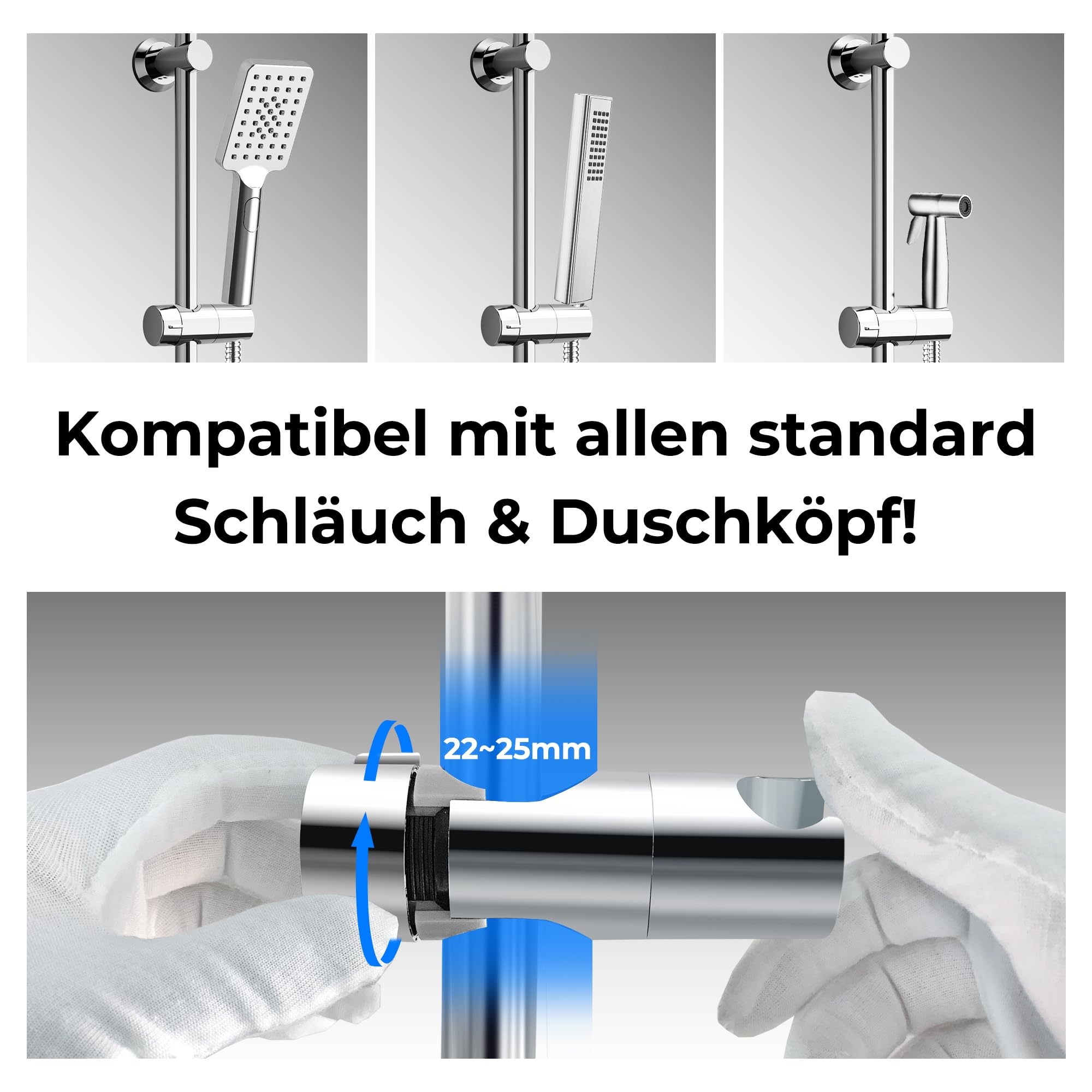 JOHO Dusche Brausestange Edelstahl mit Duschkopfhalter und Variable Wandbefestigungen, bestehende Bohrlöcher nutzbar, Duschstange 100 cm, Chrom
