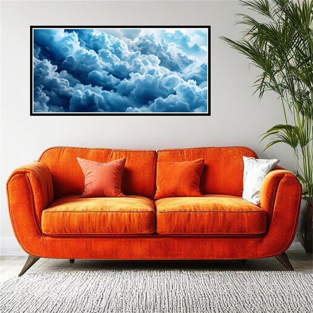 Malen Nach Zahlen Erwachsene, Malen Nach Zahlen Blau Wolken DIY Handgemalt Ölgemälde, Paint by Numbers Adult Kit Als Geschenk, Knitterfreie Leinwand, Home Wand Deko (Ohne Rahmen) 80x160cm z0z-776