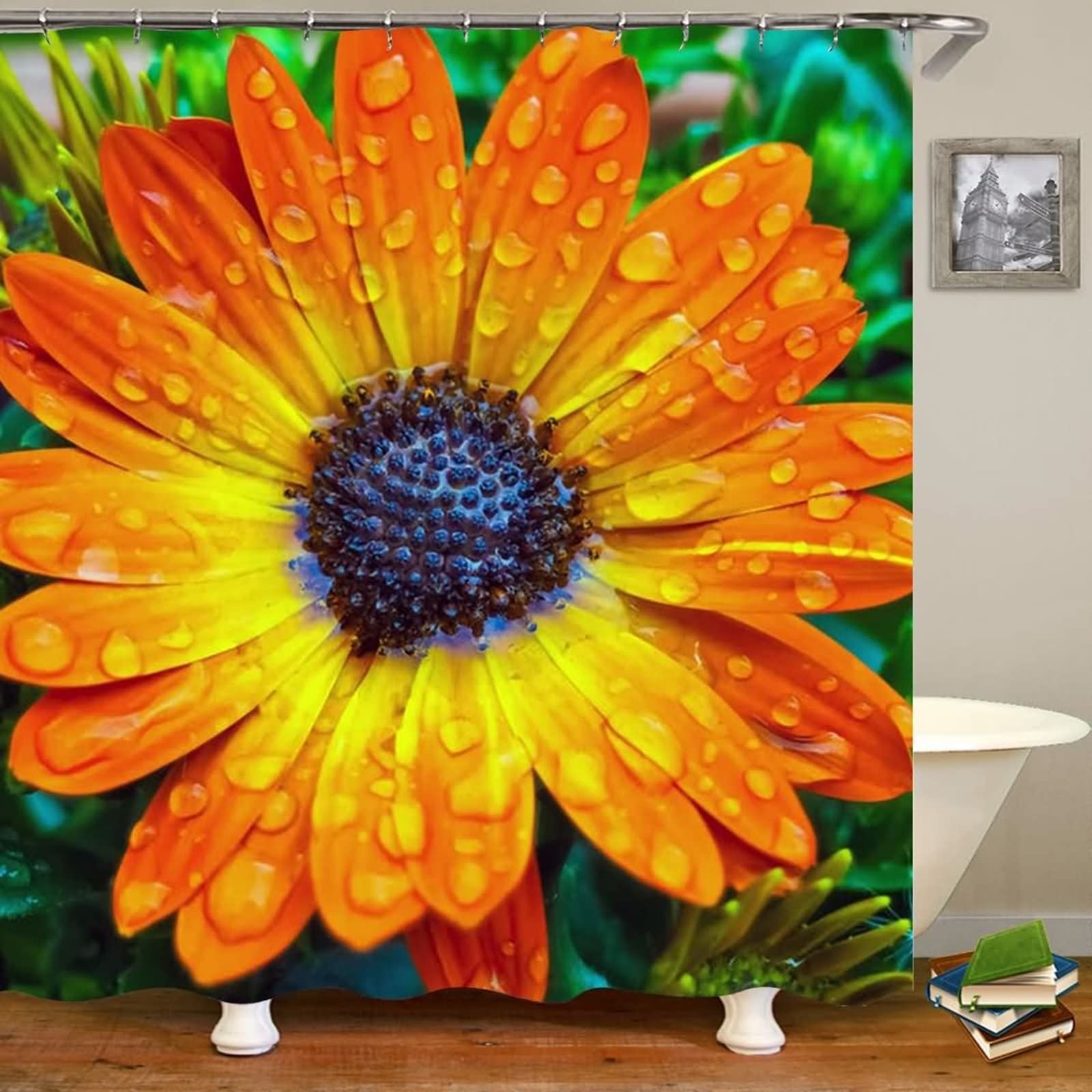 Rideau de douche fleur orange KnSam en polyester de 180x200cm pour salle de bain