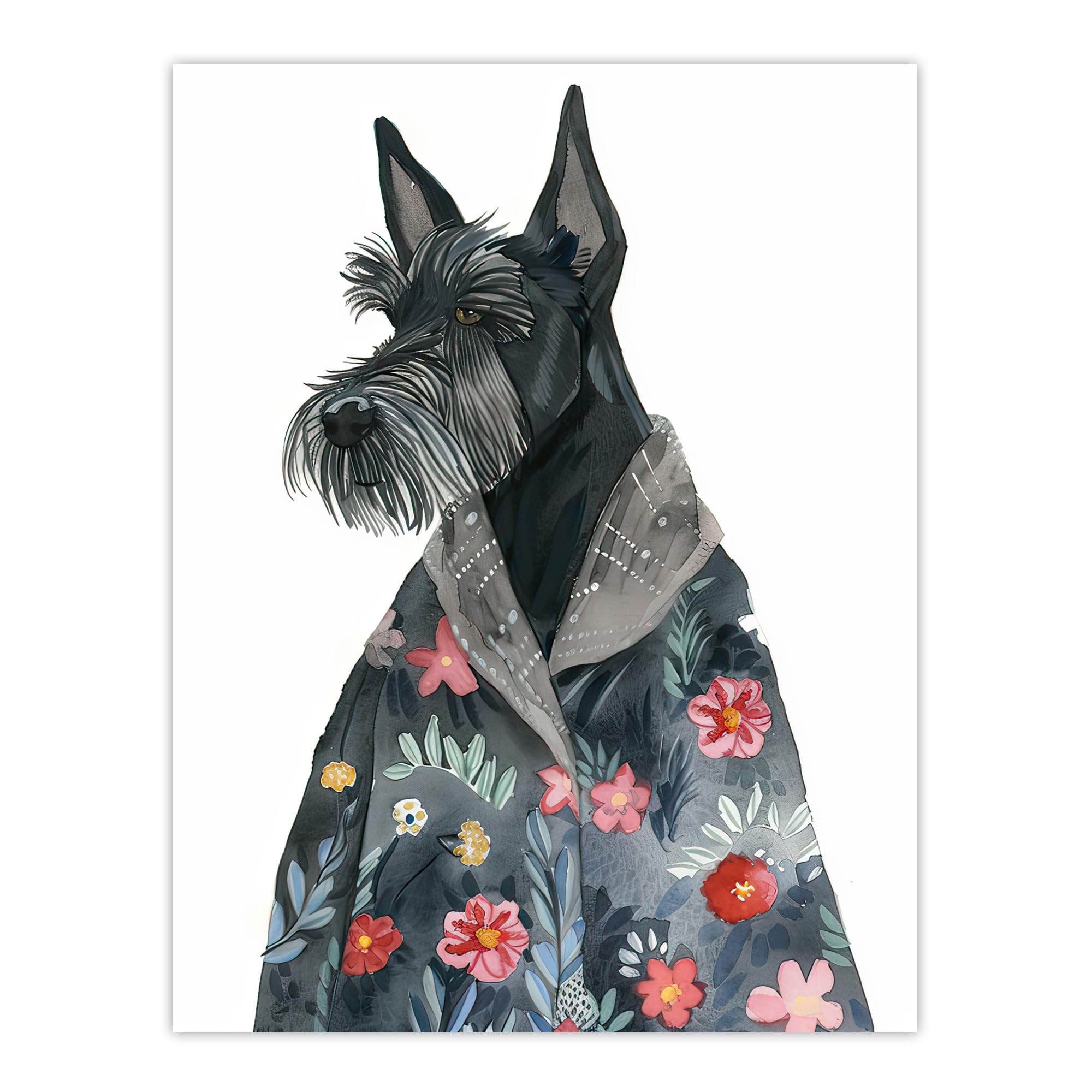 Artery8 Dog Lover Scottish Terrier With Floral Kimono Living Room Extra Large XL Wall Art Poster Print
