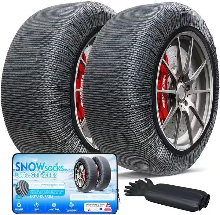 K-Musculo Snow Socks for Tires, Snow Socks Snow Chain for Car SUV Pickup Easy to Use, Ultimate Grip, Washable.100 KM Safely In The Snow, EU EN-16662-1 Certififed(2 PACKS)-XXL