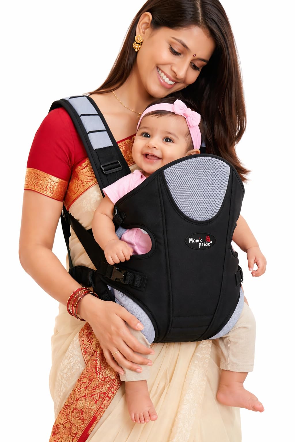 Mom's Pride Baby Carrier Bag for 0 to 3-Year Baby, with 3 Carry Positions for 0 to 12 Months Baby, Max Weight Up to 12 Kgs (Black-Grey)-image-4