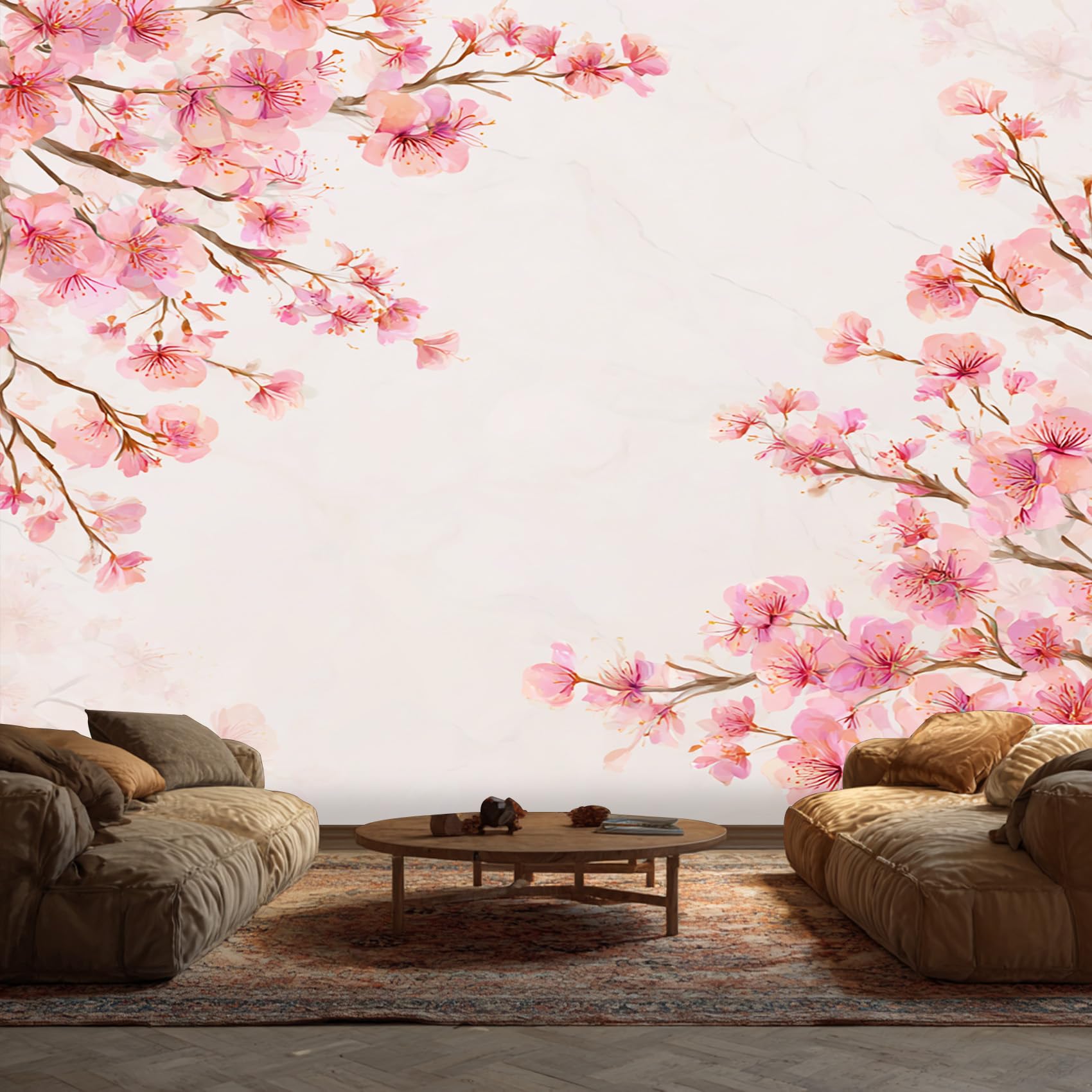 Cherry Blossom Wallpaper, Japanese Pink Floral Wallpaper for Living Room, Bedroom, Non-Woven Decor Wall Paper, Photo Mural Dining Room, Hallway, Lounge, 100 X 70 cm kqs82