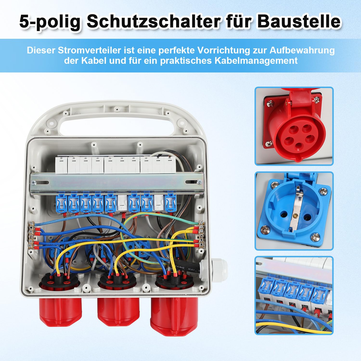 Distributore di corrente da costruzione, 2 x CEE 400 V/16 A, 1 x CEE 400 V/32 A, 4 x 230 V, con interruttore automatico, con cavo di alimentazione da 1,2 m, per cantieri