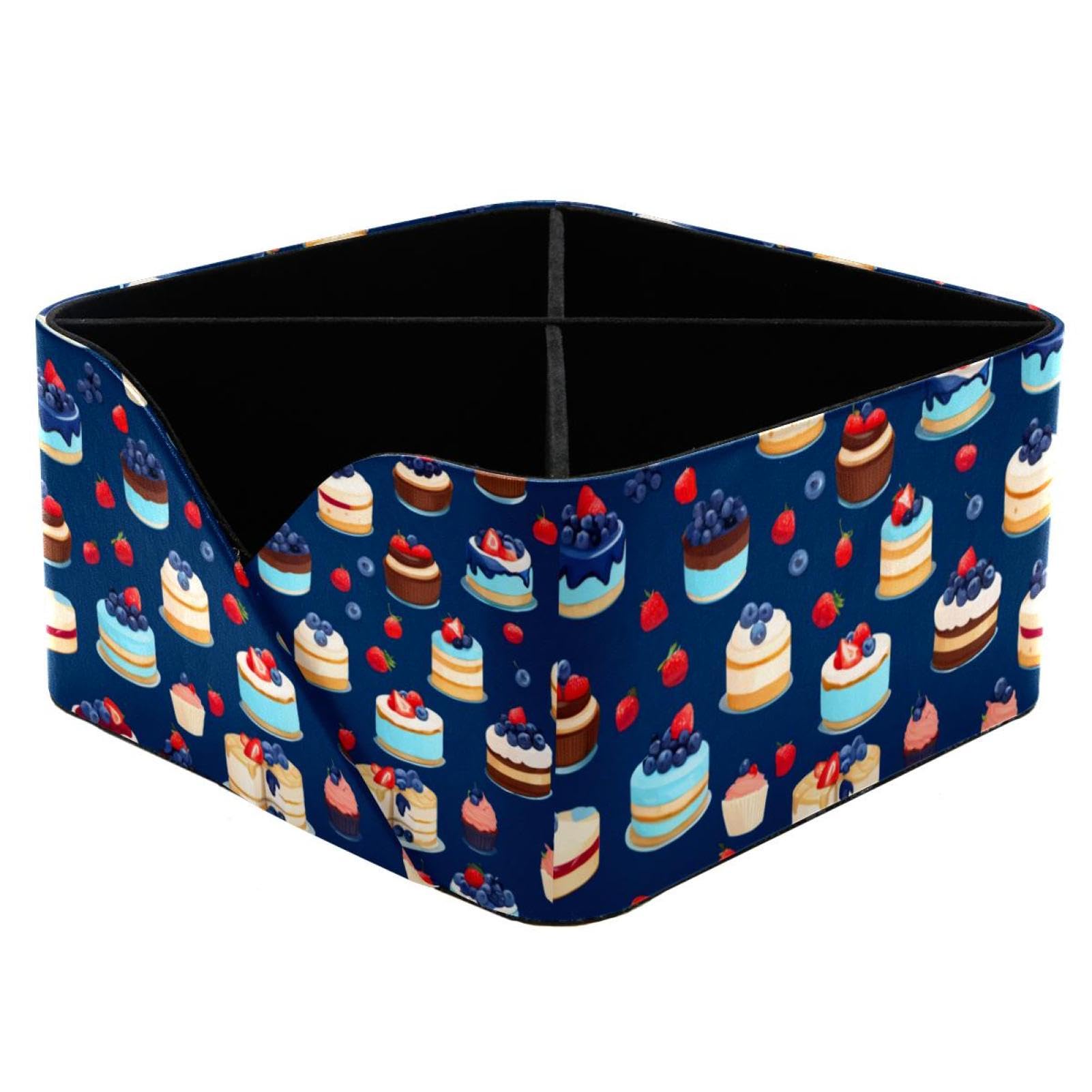 Porte-stylos rectangulaire bleu à motif dessert pour bureau d'enfant et maquillage de femme