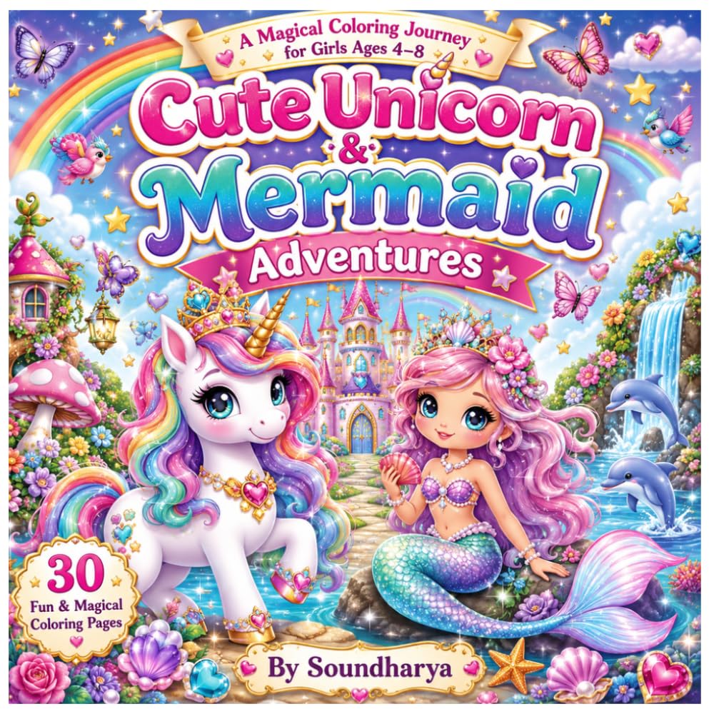 Cute unicorn and mermaid adventure: A Magical Coloring Journey for Girls Ages 4–8