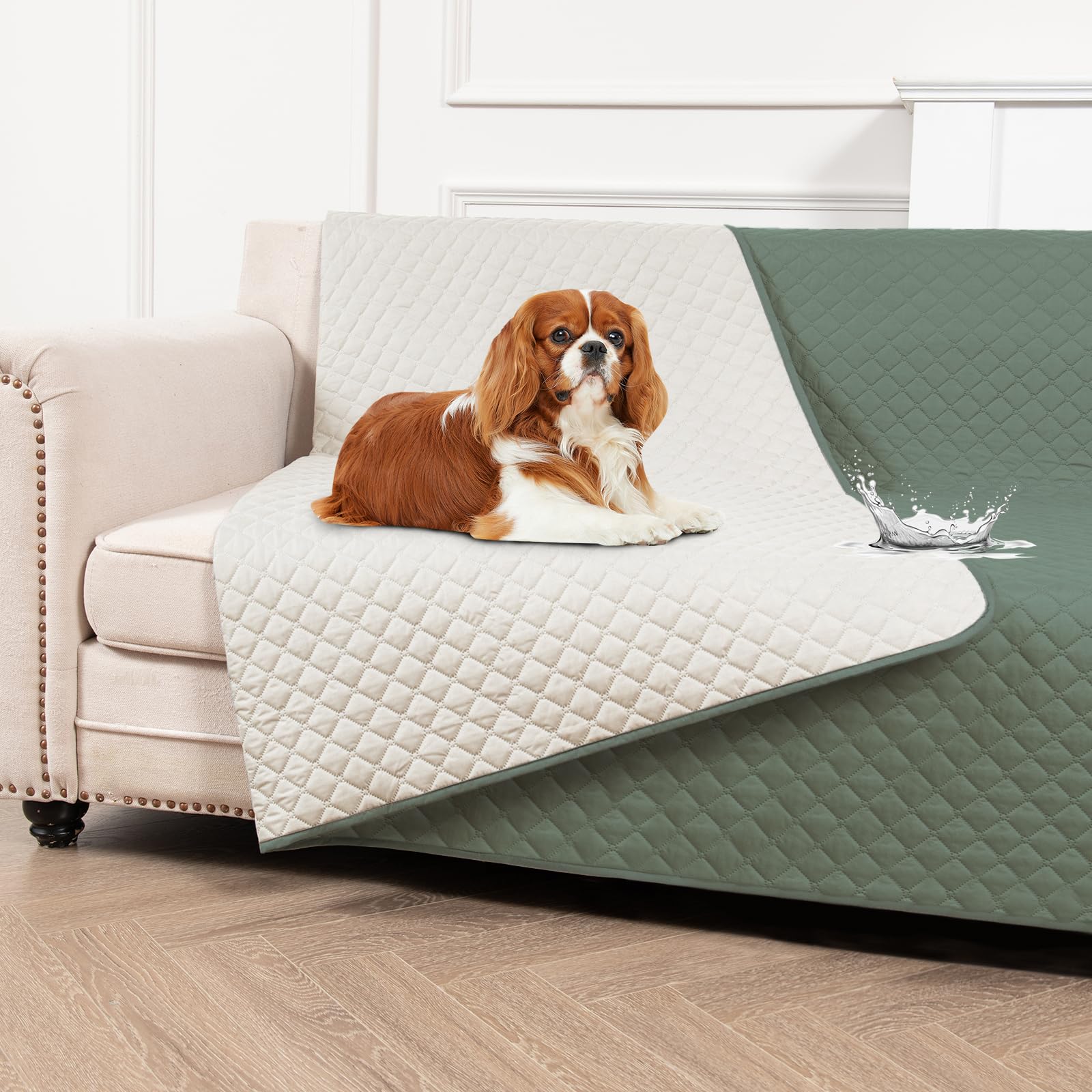 SYLC Waterproof Pet Couch Covers, Non Slip Dog Bed Cover Pet Throw Blanket, Impermeable Dog Sofa Protector Quilted with Pet Hair Remover Roller (Grass-green,203 × 76cm)